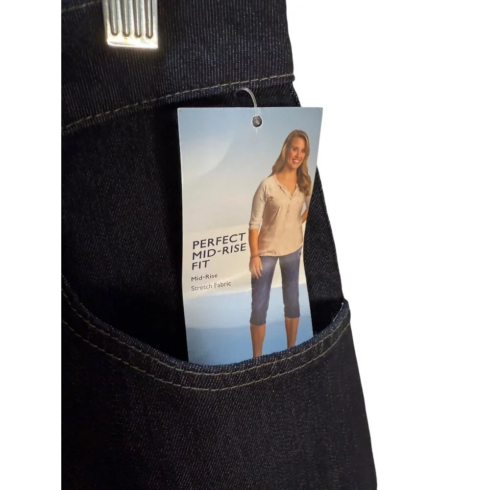 Riders By Lee Womens Mid Rise Capri Jeans Dark Wash Stretch Denim Size 8M‎